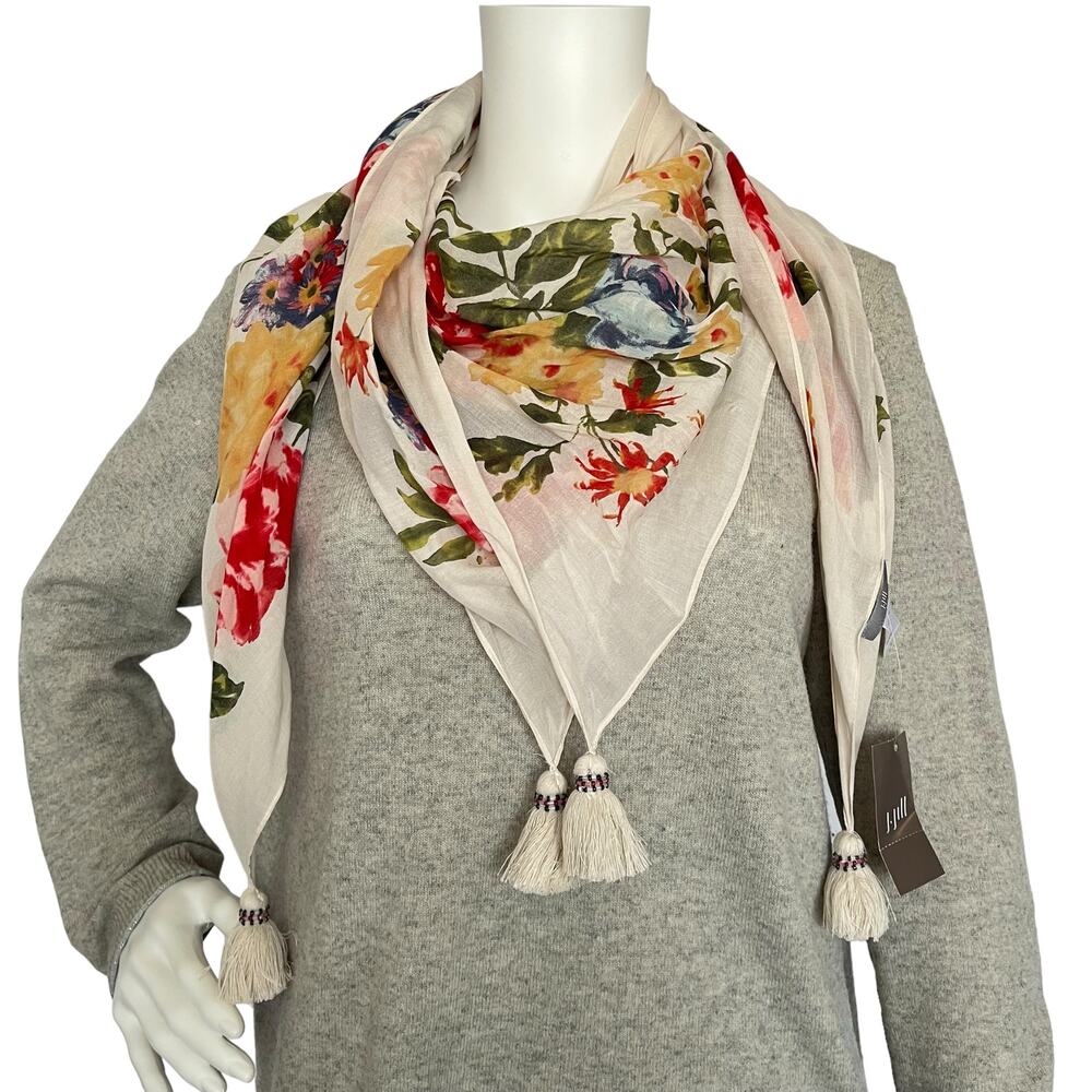 J.JILL FLORAL SQUARE SCARF WITH TASSELS NEW WITH TAGS